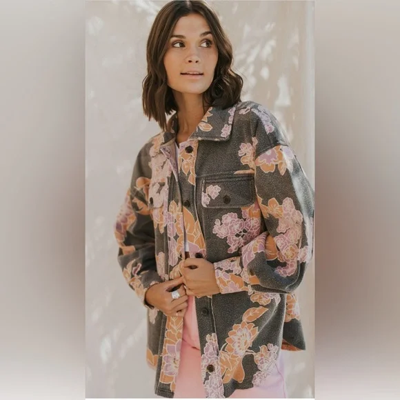 Free People - NWT Printed Ruby Jacket in Charcoal - Picture 1 of 12